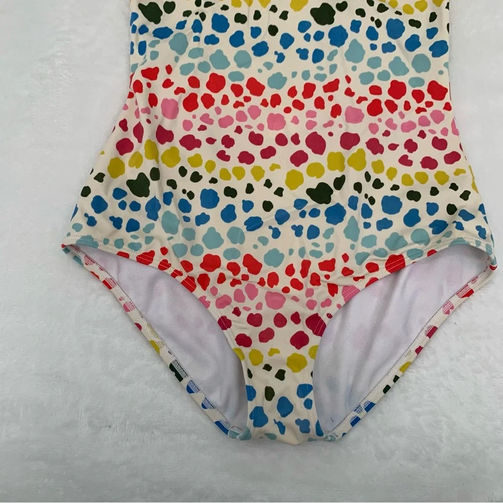 Boden Girls Multi‎ Color Polka Dot One Piece Swimsuit Blue Cross Back Straps